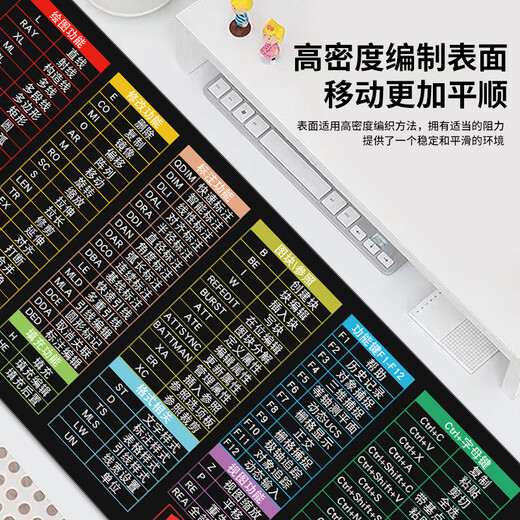 三色猫鼠标垫快捷键超大号办公室桌垫男女生excel可爱卡通笔记本电脑键盘垫子学习护腕游戏电竞动漫锁边 6629CAD快捷键 90厘米x40厘米x4毫米