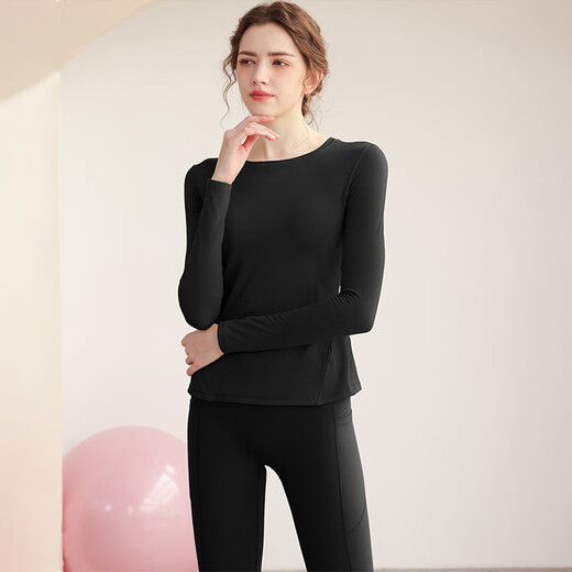 Sporn Yoga Wear Women's Long Sleeve Autumn and Winter Sports Suit with Breast Pad for Fat MM Fitness Clothes Loose Large Size Pilates Fitness Clothes Pickle Green Top (with Breast Pad) + Iron Gray Trousers XL 120-140Jin Jin is equal to 0.5 kg