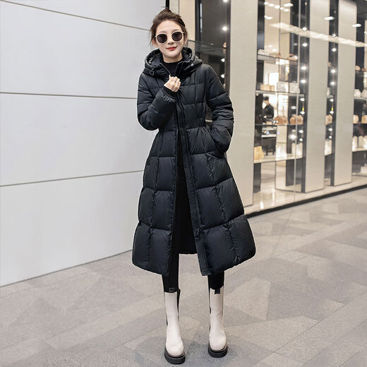 Sibaishe mid-length down jacket 2025 winter new women's hooded waist slimming thickened jacket