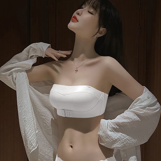 Maolu Valentine's Day Gift Strapless Bra No Wires Anti-Exposed Wedding Dress Sexy Push-up Small Breast Beautiful Back Underwear Women Skin Color Bra + Underwear 75A B-Cup