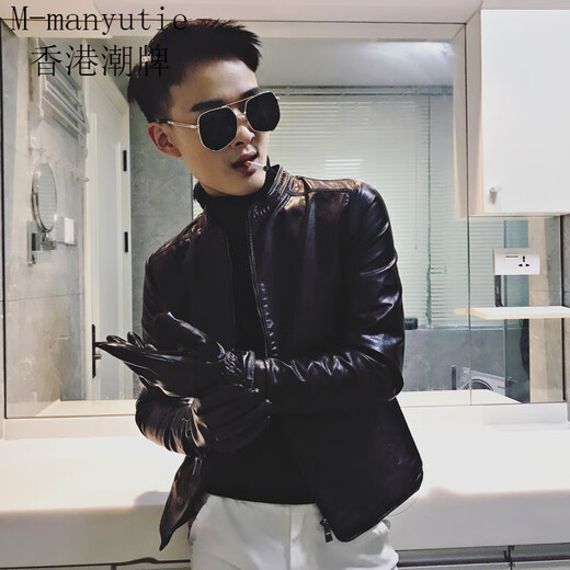 90Jin Jin is equal to 0.5kg. Wearable fit. Small size leather jacket for men. Autumn and winter plus velvet leather jacket. Size S.