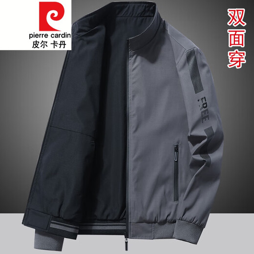 Pierre Cardin Herrenjacke mittleren Alters 45 Jahre alt 50 Frühlingsoberteile 2023 neue lässige doppelseitige Frühlings- und Herbstjacke für Männer doppelseitige graue Frühlings- und Herbstdünnschnitt 9866 3XL=160Jin Jin entspricht etwa 0,5 kg