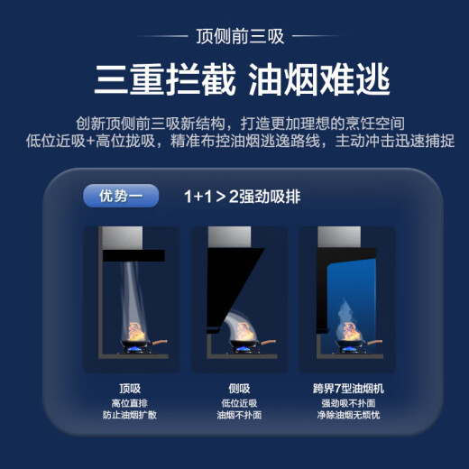 海尔（Haier）抽油烟机燃气灶套装25立方大吸力顶侧双吸一级能效吸油烟机家用7字型自清洁C2700AB系列EC723 【单烟机】25m³顶侧三吸+高频自清洗