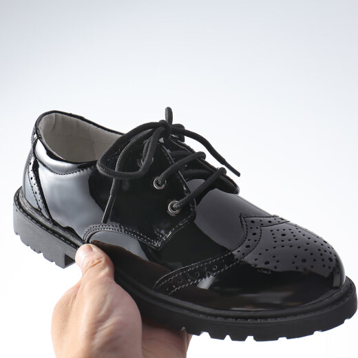 Yun Ningshang Boys' Leather Shoes Student Leather Shoes Medium and Large Boys' Single Shoes Spring and Autumn Children's Black Brogue British Style Performance Shoes Black Brogue Lace-up Size 35
