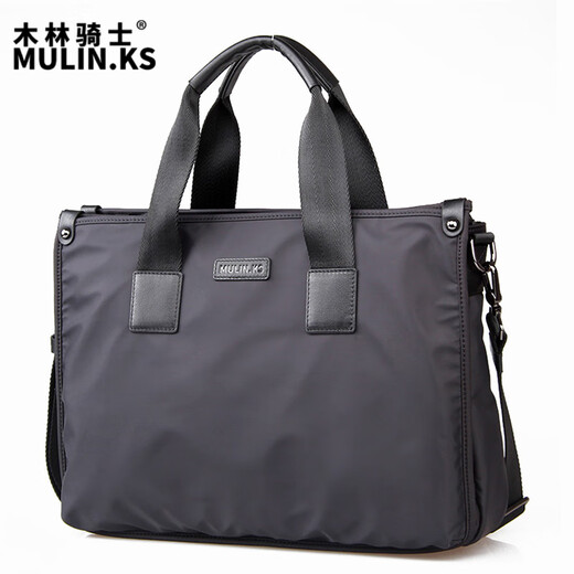 MuLin.Ks new men's bag casual business canvas bag Oxford cloth men's bag handbag horizontal briefcase large capacity medium-black-water-repellent Oxford cloth