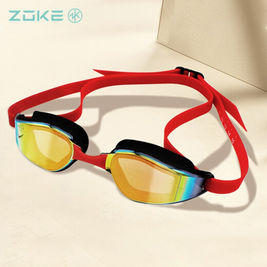ZOKE adult swimming goggles for men, waterproof, anti-fog, high-definition swimming goggles for men and women, professional training and competition swimming goggles for women, electroplated swimming goggles, black, red and gold 622501201-3