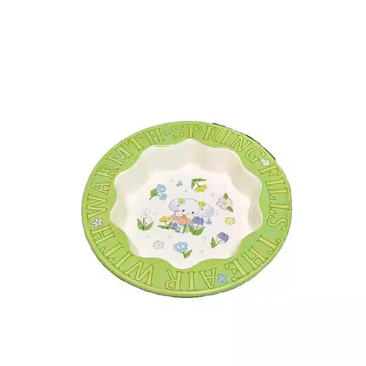 Lace Ceramic Cat Bowl Cute Green Rabbit Water Bowl Set Cat Food Bowl Ceramic Slanted Mouth Dog Food Bowl Cat Anti-Tip Green Rabbit Slanted Mouth Bowl + Flat Mouth Bowl M-Medium Size