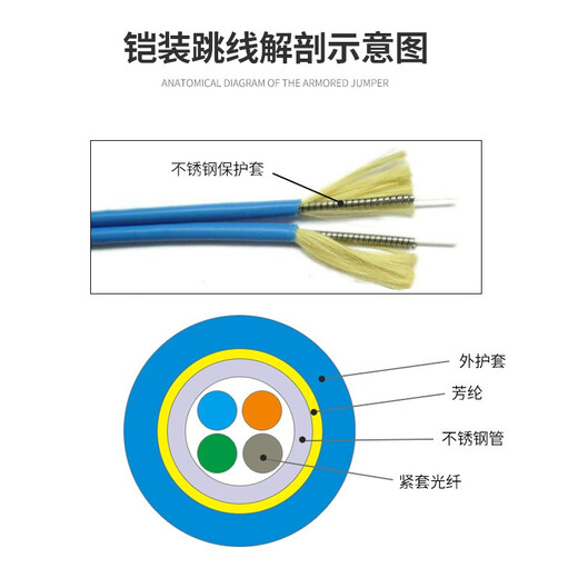 EB-LINK Engineering Telecom Grade Armored Fiber Optic Jumper Multimode Duplex LC-SC-FC-ST Anti-Tension-Ten-Tipper Armor (Central Computer Room Storage) LC-LC Multimode Dual-core Armor 20 meters