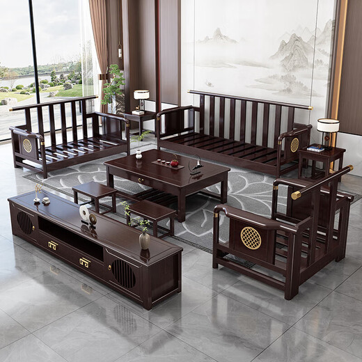 梓画实木沙发客厅新中式高档转角贵妃布艺组合轻奢大小户型家具9915 1.35m无抽抽屉茶几9901# 【框架款】棉麻布套