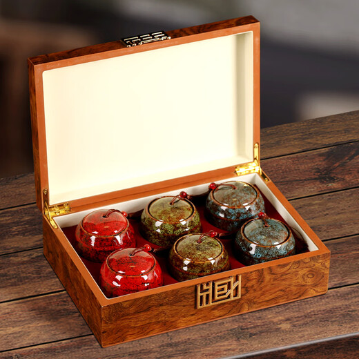 Gugentang Jinjunmei Black Tea Wuyishan Tea Gift Box High-end Lapsang Souchong Wholesale Gifts Six Ceramic Jars Classic Wooden Box Jinjunmei