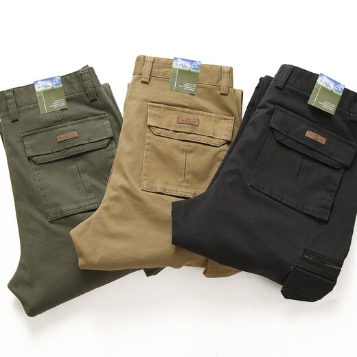 Pantalones casuales de otoño e invierno de marca para hombres para ropa de trabajo para hombres Puertos de algodón puro pantalones de bolsillo múltiples rectos