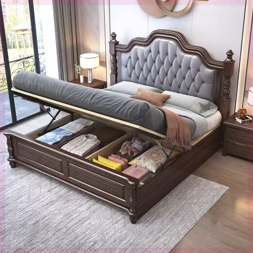 LAISDA Purpur Gold Sandelholz aus massivem Holzbett 1,8 Meter leichte luxuriöse amerikanische Bettweichbeutel Hauptschlafzimmer Doppelbett MJ699# 1,8 Meter Bett