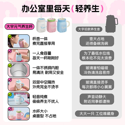 DAEWOO Mini Health Pot Office Health Cup Boiled Water Boiled Camellia Tea Tremella Warm Milk Portable Boiled Water Cup Insulated and Constant Temperature 304 Stainless Steel Holiday Gift D15-NTB