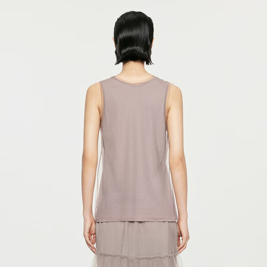 JNBY / JIANGNAN Buyi Qiu Nouveau produit en tricoté Viete ronde couche sans manchette Mesh Mesh Soft and Elegant 5O7010550 671 / Grey Powder XS