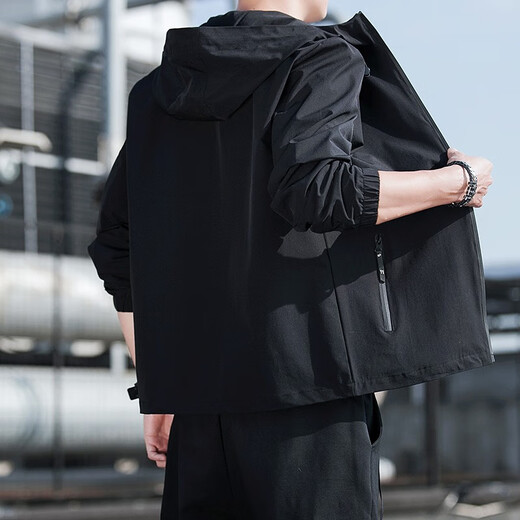 Woodpecker (TUCANO) Jacket Men's Hooded Versatile Men's Casual Workwear Solid Color Men's Jacket Black 2XL