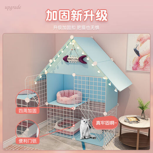 Cat Cage Home Indoor Cat Villa with Toilet Clearance Large Extra Large Free Space Small Cat Nest Cattery Three-story Small Bungalow + White Jump Platform - Multi-Cat Paradise Exclusive Model Hardcover Model + Cat Litter Box + Dual-Purpose Cat Bowl