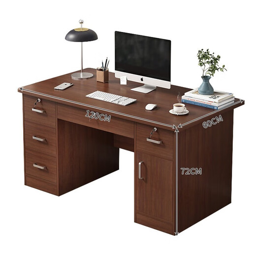 Humanities Chengjia Computer Desk Desktop Simple Office Desk Home Writing Desk Table Office Desk and Chair Set Adult Work Desk Highly Recommended Five Drawers with Cabinet Walnut Color 120*60cm