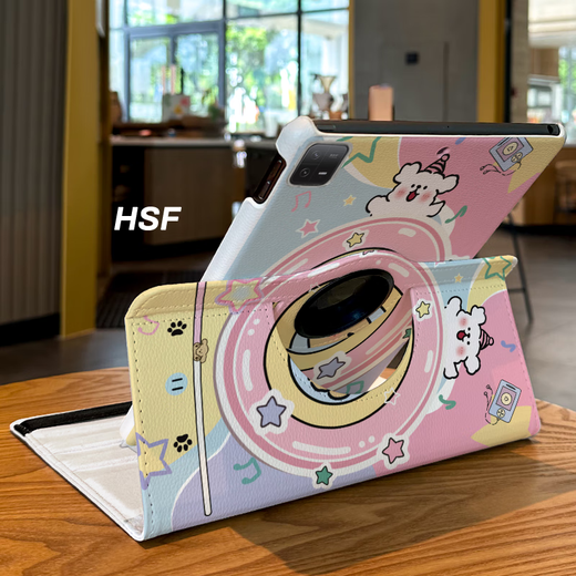 Ye Yu es adecuado para la tableta Xiaomi 6 PRO Registro creativo de caja de protección 11/12.4 pulgadas Case de cuero rotativo 5Pro anti-caza Xiaomi5/6 Xiaomi Tablet 6 Pro (11 pulgadas) Case de cuero giratorio V3527 Escuchando la línea de música Línea de música