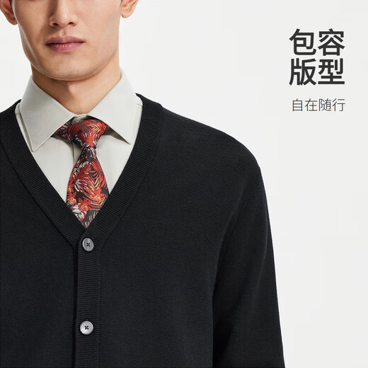 金利来【40%羊毛 】24秋冬款毛衣慵懒松弛感针织开衫男 黑色-99 XL 