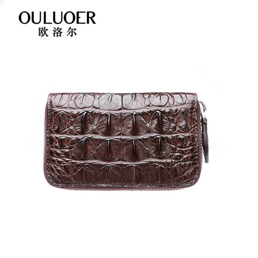 欧洛尔（OULUOER）鳄鱼皮钥匙包男大容量真皮卡包汽车钥匙扣多功能拉链锁匙包 黑色尾部