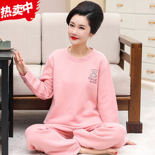 2022 middle-aged and elderly women's home wear pure cotton sandwich autumn and winter pajamas thin quilted mother's long-sleeved trousers suit 12127 (160/M) weight 80-100Jin Jin is equal to 0.5 kg