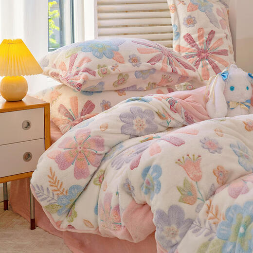 Jiuzhoulu warmes Milchkristall Fleece Vierköpfige Set Doppelseite 1,5/1,8-Meter-Quilt-Abdeckung Flanell Quilt Cover Winter