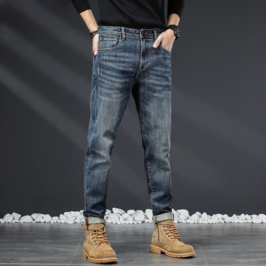DK Jeans haut de gamme Men 2025 Spring and Automne Straight Slim pantalon lavage rétro à la tendance élastique décontractée confortable 5009 bleu 32