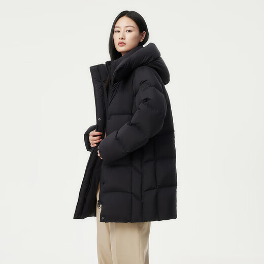 Tambor Down Jacket Women's Medium Long Removable Hood Loose Warm Versatile Jacket 530558V Black 185