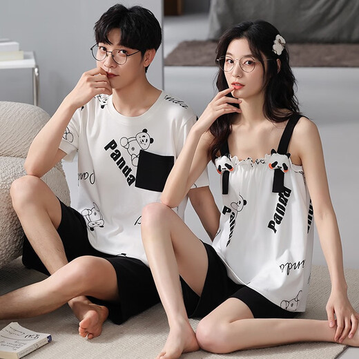 Lemianxin couple pajamas for women in summer pure cotton women home clothes suspenders casual cotton men summer pajamas set DD9904 XL women + men XL