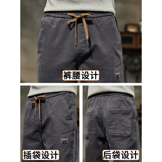 Cotton Autumn Casual Pants Men's 2024 New Fashion Brand Loose Feet Thickened Sports Working Pants Men's Spring and Autumn Style 689 Black Fleece M 90-110Jin[Jin equals 0.5 kg]