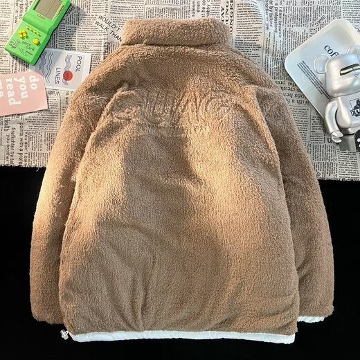 斯比来 棉服男2024冬季新款加厚羊羔绒外套美式休闲宽松时尚情侣棉衣 1706白色 XL（120-140斤）