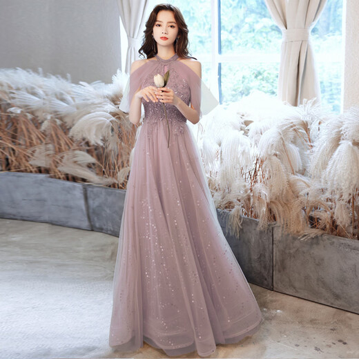 Coole Huke Art Exam Kleid Musik Schüler High School Generation Kleid Frauen Champagner Farb Abendkleid Frühling Banketttemperament Promi Champagner Pulver Langstil XL