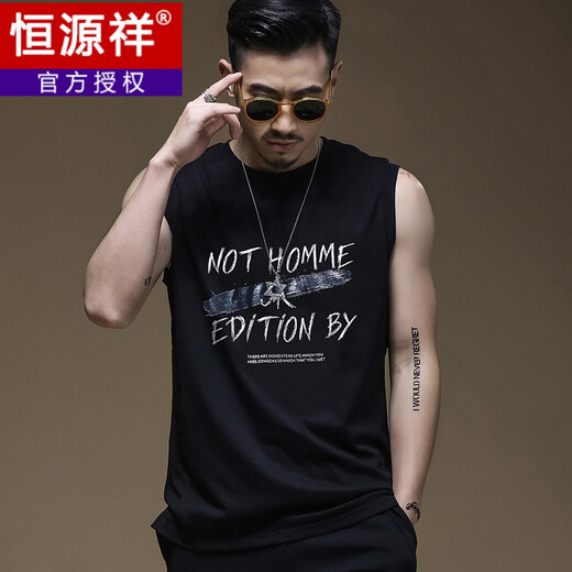 Hengyuanxiang Marke High-End-Männerweste trendy Marke Sport Fitness Weste Lose Youth Cotton Kofferhülse Sommer Hürde im Hong Kong Style Hürde Ärmelne Weste BX1047-Black 180/XL
