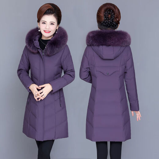 智兜兜50-60岁防寒保暖老人家冬天穿的羽绒服女中年妈妈装2022新款冬装 9928#紫色高仿毛领 均码  M_建议100以下