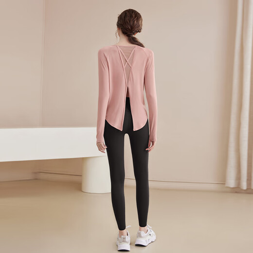 LULU CENTURY yoga wear long-sleeved suit for women in autumn loose slimming fitness wear Pilates sports mesh blouse top for women sunset pink long-sleeved top L