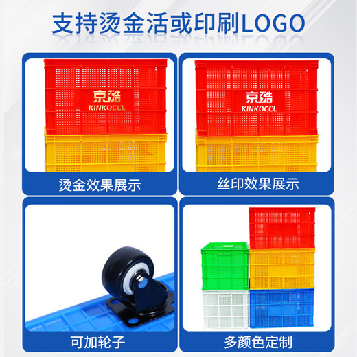 京酷KINKOCCL加厚塑料周转筐蓝色长方形物流筐水果筐快递分拣筐镂空塑胶框 外尺寸长680*宽480*高400mm方孔