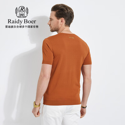 Raidy Boer/雷迪波尔【针织弹力】夏季男装3D立体胶印短袖T恤7003 咖啡 175/50/L