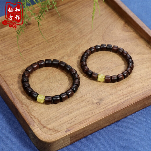 仙知古作海南黄花梨搭配蜜蜡手串直切珠油梨单圈 偏紫底降香黄花梨木佛珠 8*10MM