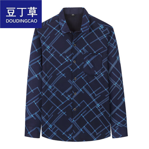 豆丁草秋冬季男士保暖衬衫加绒加厚款长袖衬衣休闲修身男装中年爸爸装 (1件)HB677 加绒 2XL 适合140一159斤