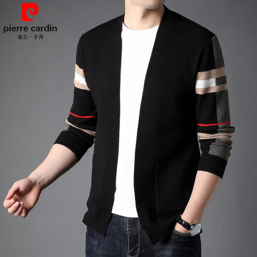 Pierre cardin brand wool knitted cardigan men's middle-aged and young casual loose sweater jacket spring and autumn new style top camel color 175
