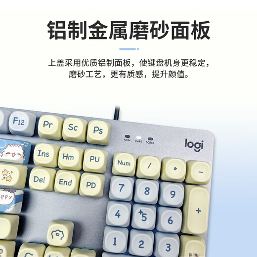罗技（Logitech）K845机械键盘 游戏键盘 办公键盘有线全尺寸办公家用背光电竞吃鸡键盘 K845-青轴-嗨皮小猫