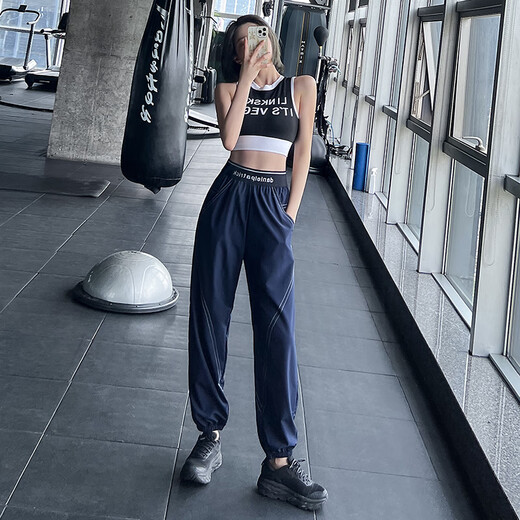 LULU CENTURY Pilates training yoga sweatpants for women summer thin quick-drying breathable loose running naked fitness pants for women black M