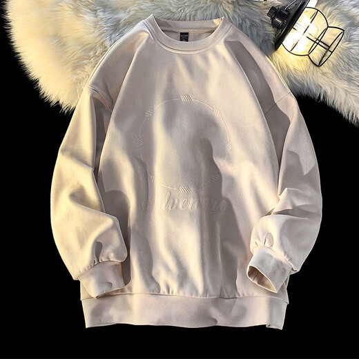 Dingfengbaoluo suede sweatshirt long-sleeved men's American vibe spring trend printed bottoming shirt loose DFL01 coffee 2XL