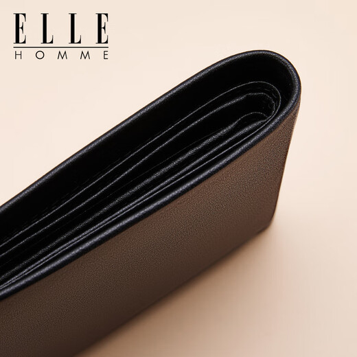 ELLE HOMME法国品牌男士钱包男短款真牛皮钱夹时尚皮夹生日礼物送男友老公 橙色礼盒/8601501-1横款 免费代写贺卡/打印照片