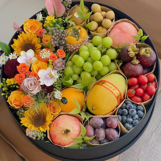Airi New Year Flowers and Fruit Gift Boxes and Fruit Baskets Send Flowers to Elders, Wife, and Girlfriends Birthday Gifts in the City Flower Shop Fruity Fragrance and Color Green Tilongan Peach Blueberry Pomegranate Fruit Flower Gift Box
