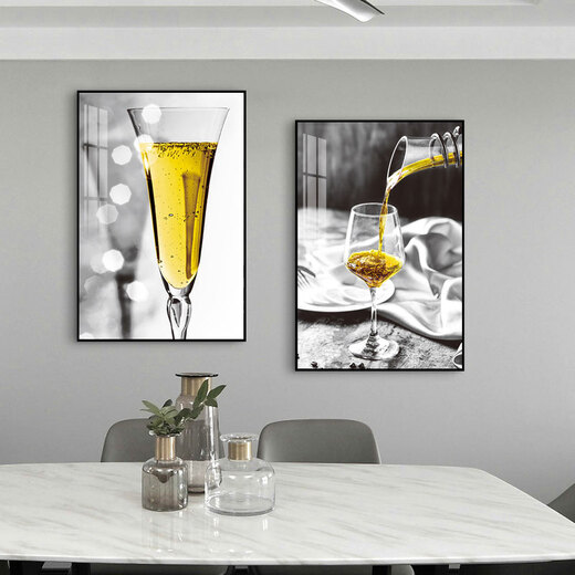 Yijlj pintura de decoración de restaurante moderno y simple de dos enlaces copa de vino creativo pintura colgante luz atmosférica comedor de lujo salón de pared de la pared de vaso de vidrio 1225712255 60*80 Imagen de conjunto de diamantes + marco de aleación de aluminio + marco negro