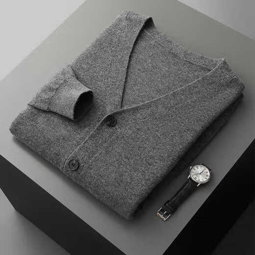 Soul Wake Ordo Kaschmirfamilie Wolle Strickjacke Herren V-Ausschnitt Feste Farbe Langarm Wolle Wolljacke lässig Wide Dark Grey L.