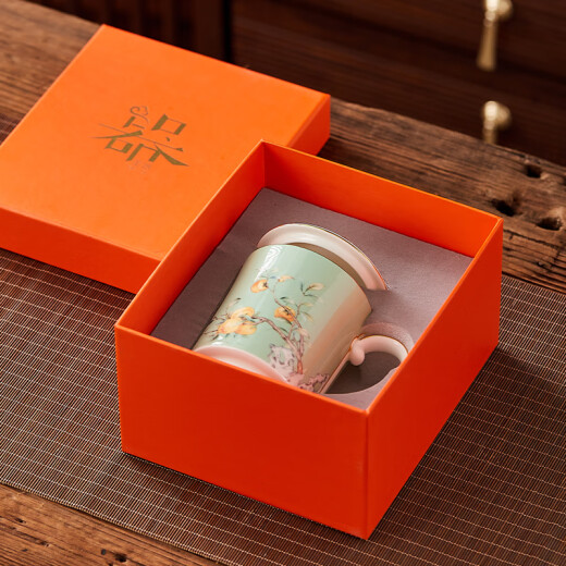 McAllen (MAIKALUN) McAllen new Chinese style office tea cup conference cup palace style bone china cup with lid mug gift gourd lid cup-Shishi Ruyi-Huang