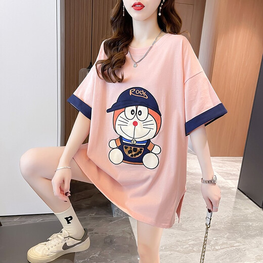 FEILIMUSHANG student embroidery heavy industry striped short-sleeved T-shirt women's clothing design loose medium-length top trendy summer 2025 681 gray M Recommended 110Jin [Jin equals 0.5 kg]