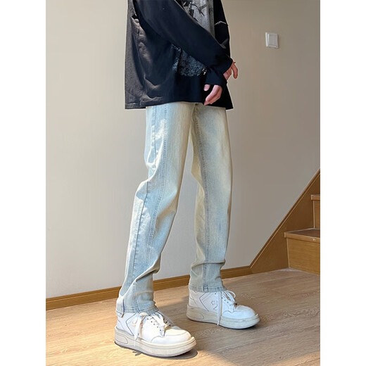 7 Jeans de alta calidad para hombres y otoñales Nuevos pantalones de patas rectas americanas de la calle Americana de la calle de moda de la marca Micro-Flare-Fit Versión estrecha Pantalones WKXS-K687 Azul L [Adecuado para el peso 120-135 Jin [Jin equivale a 0.5 kg]]]
